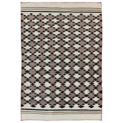 Navajo Blanket in Tribal All over Design Design in Light Brown, Black, and Ivory