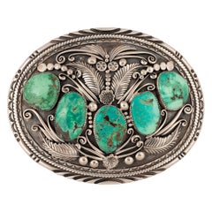 Navajo Blue Diamond Turquoise Belt Buckle by Robert Kelly