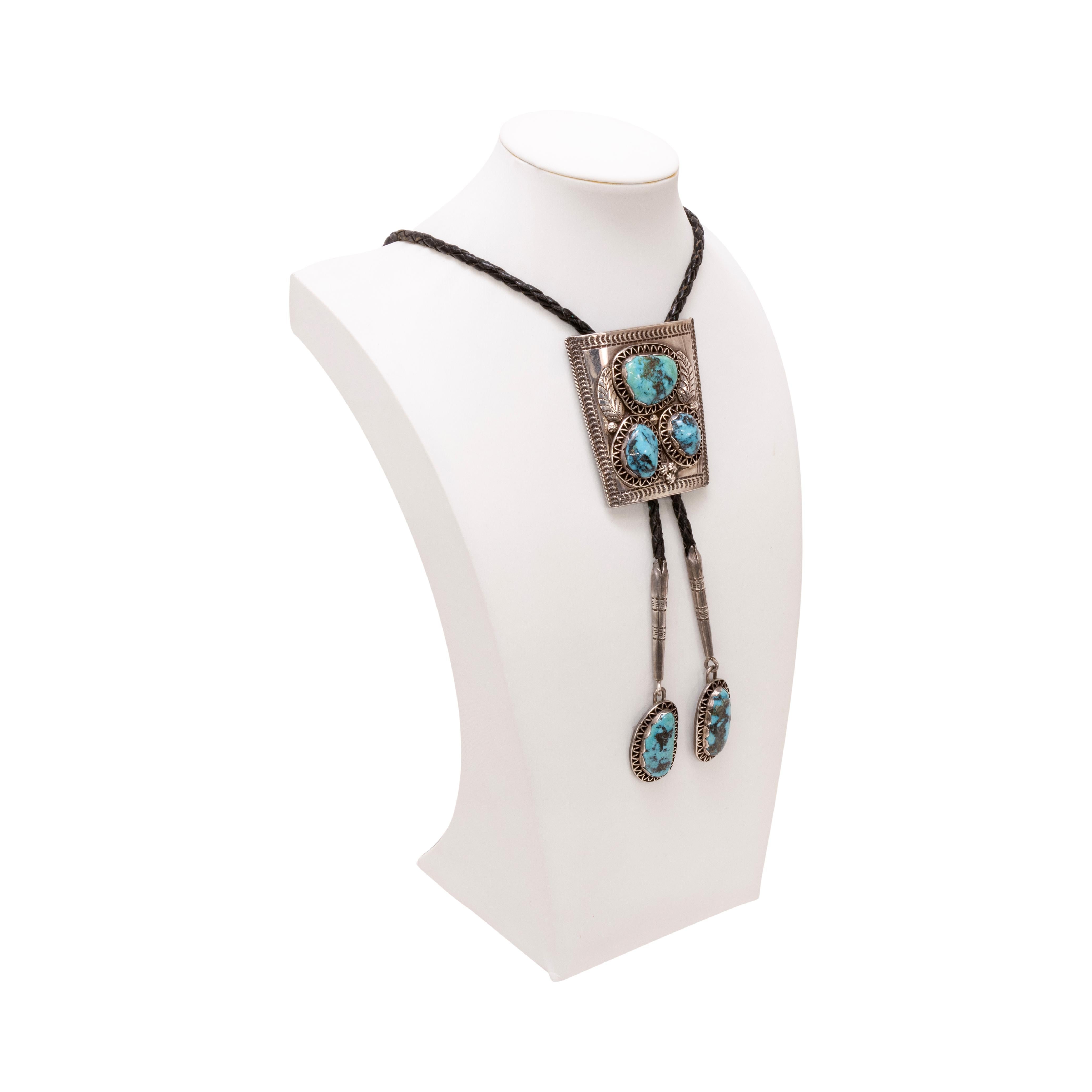 Native American Navajo Blue Diamond Turquoise Bolo For Sale