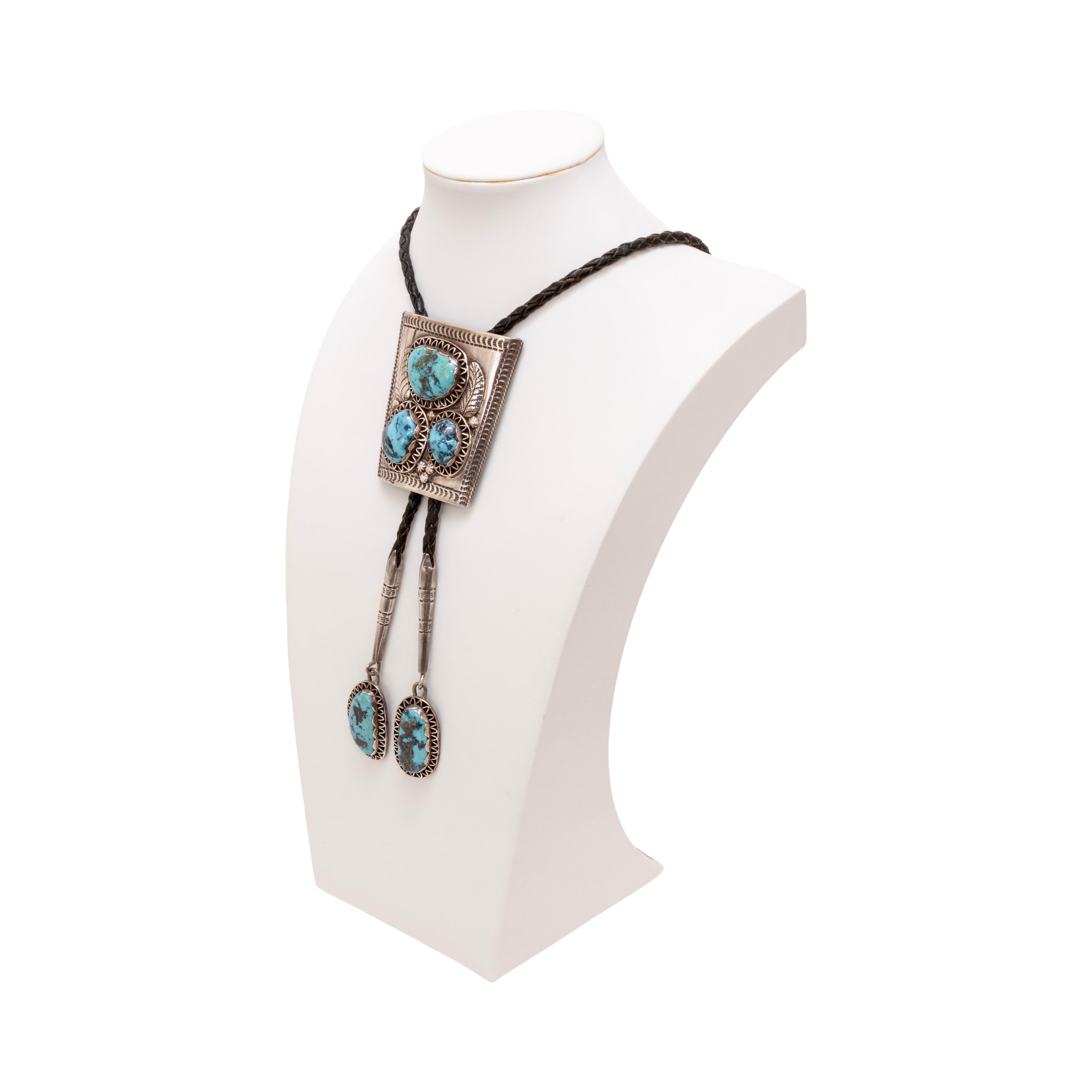 Old Mine Cut Navajo Blue Diamond Turquoise Bolo For Sale
