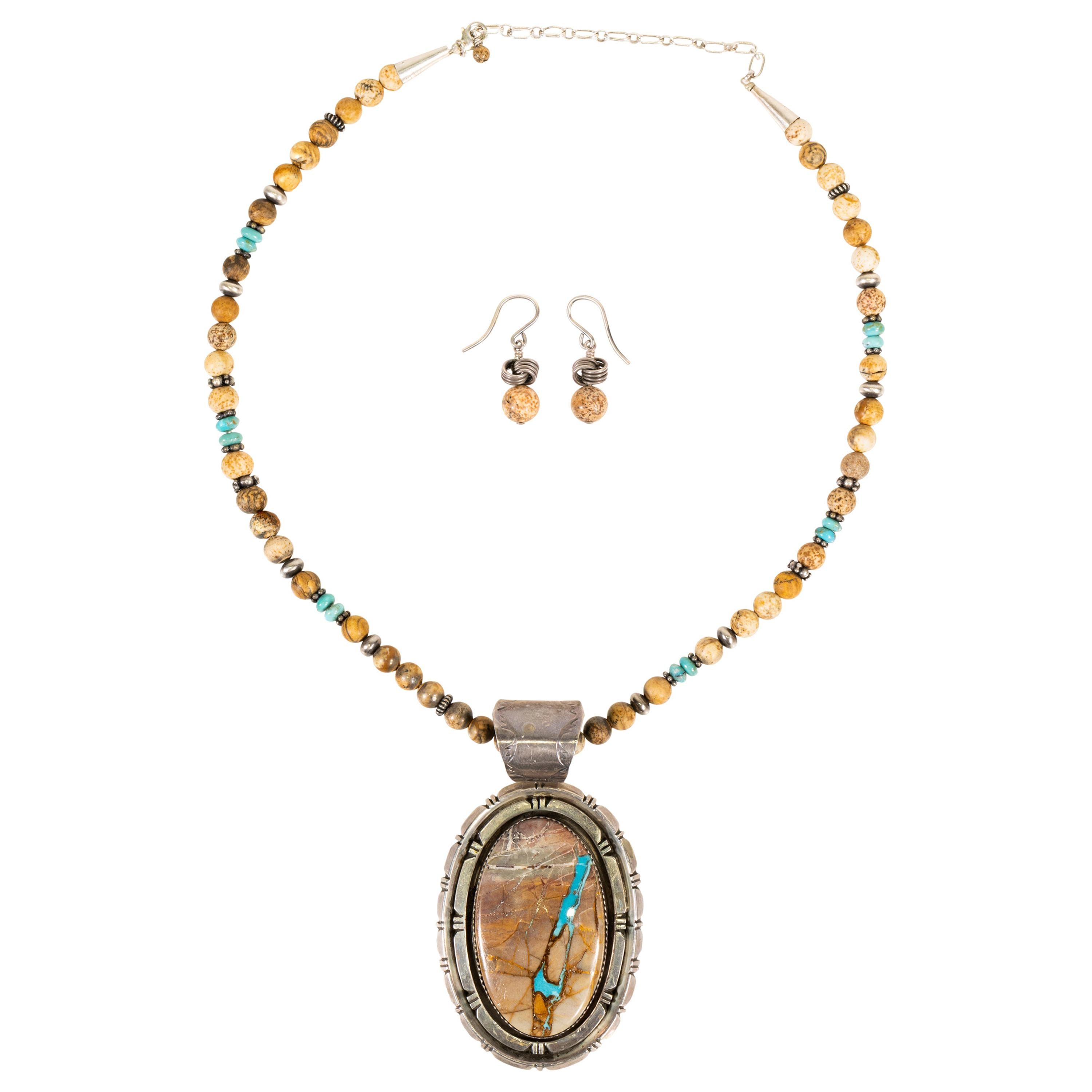 Navajo Boulder Turquoise Necklace and Earrings