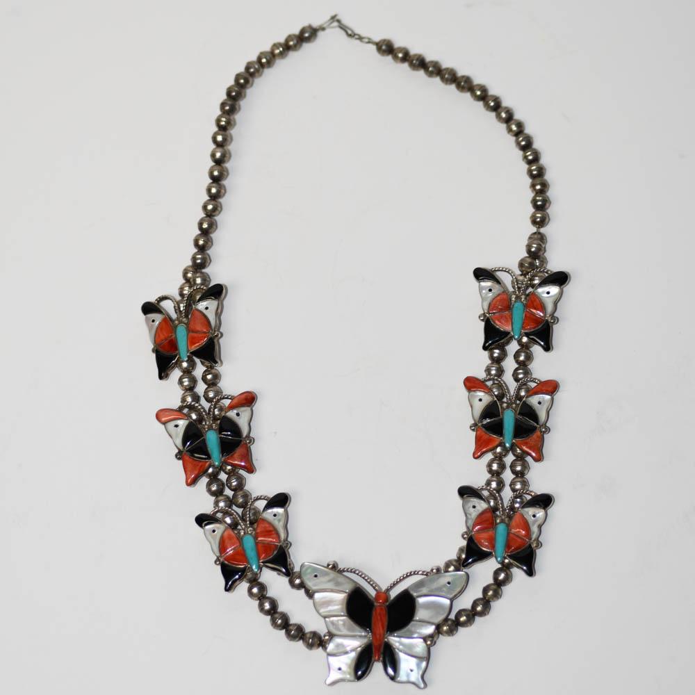 da uomo o donna Navajo Butterfly Collana d'argento 3.30oz in vendita