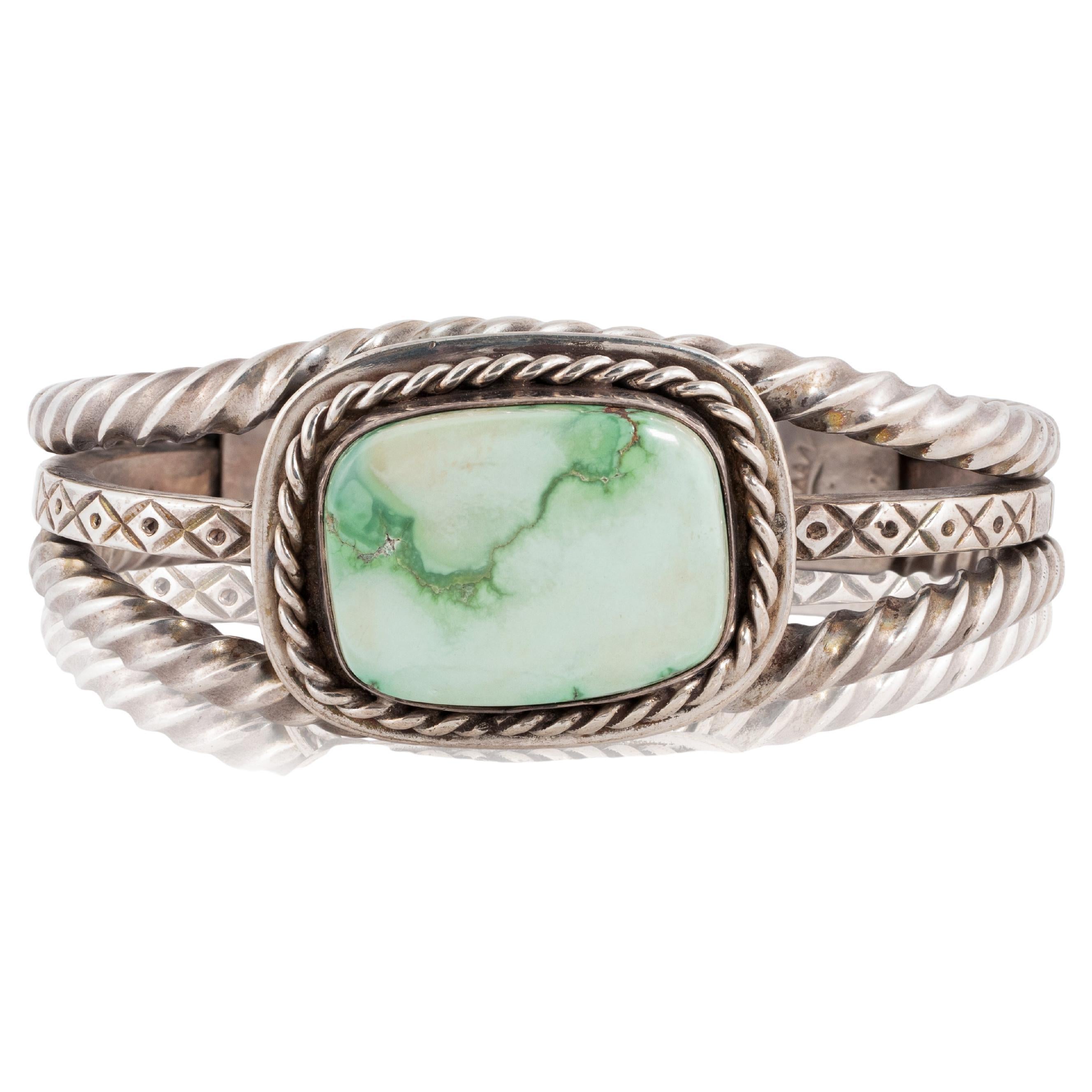 Bracelet manchette Navajo en Turquoise verte du lac de Carico