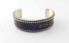 Navajo Celina Yazzie Sterling Silver Dark Purple Enamel Cuff Bracelet #6455