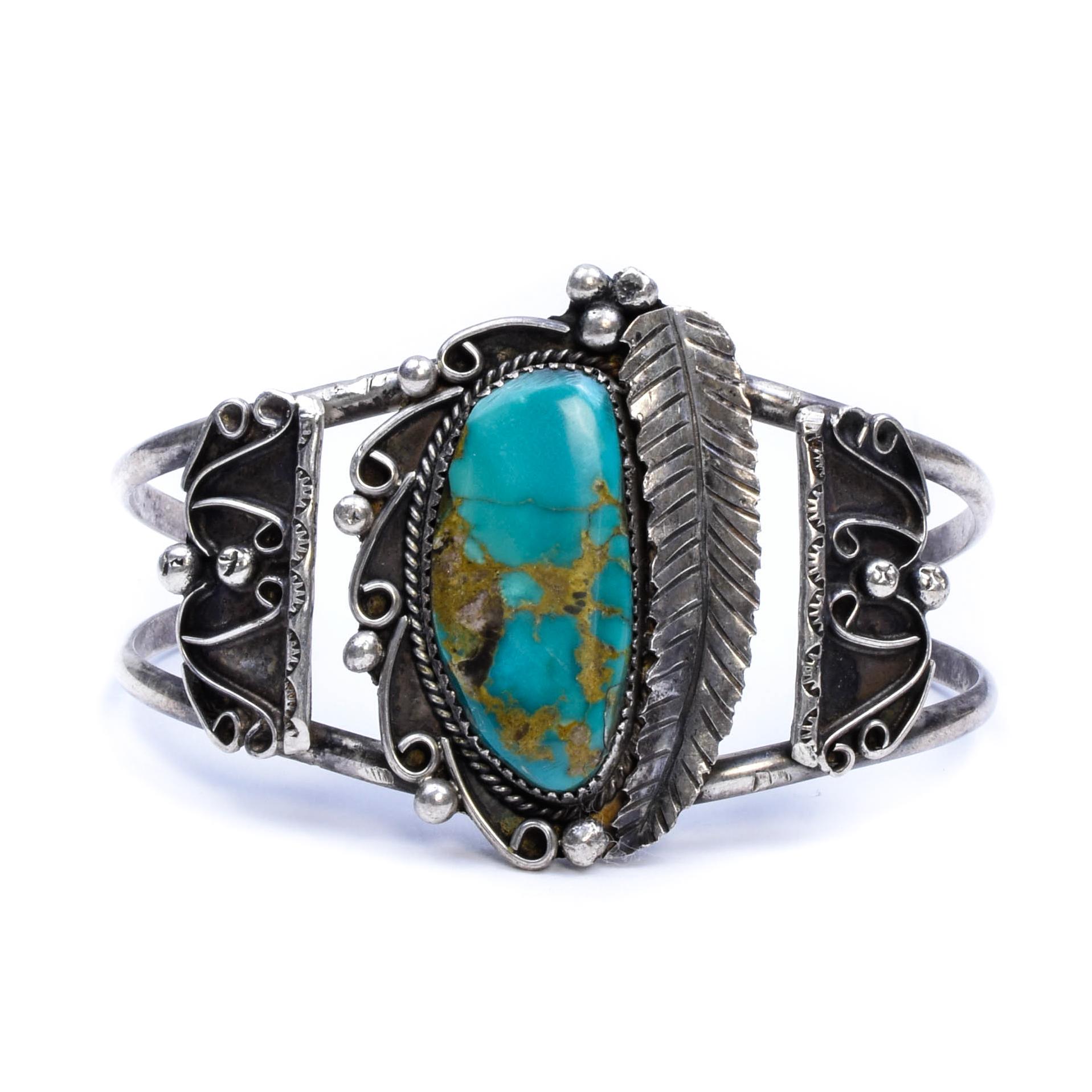 Women's or Men's Navajo Cerrillos Turquoise and Sterling Bracelet For Sale