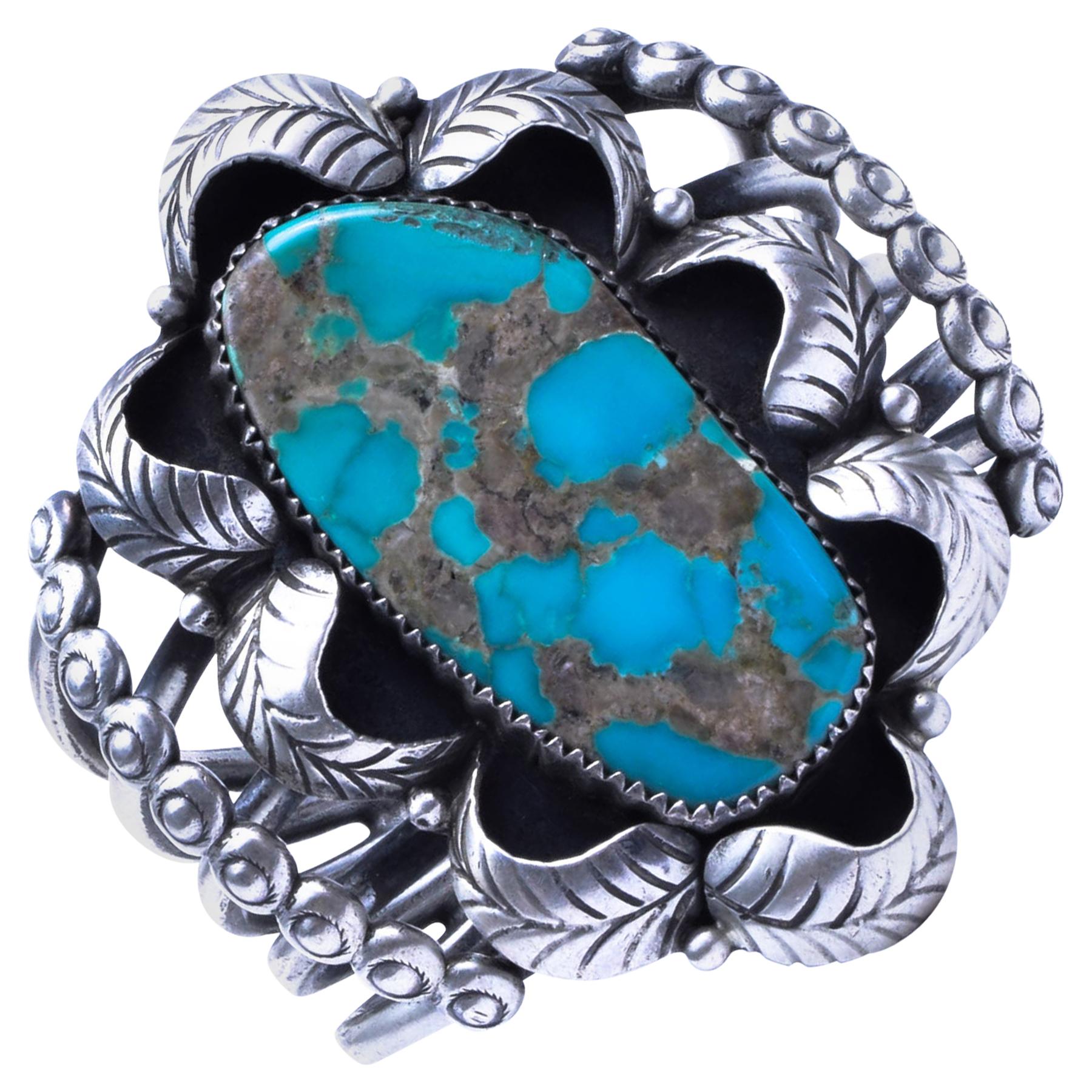 Navajo Cerrillos Turquoise and Sterling Bracelet For Sale