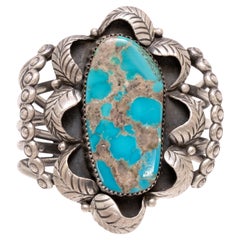 Bracelet Navajo Cerrillos turquoise et argent sterling