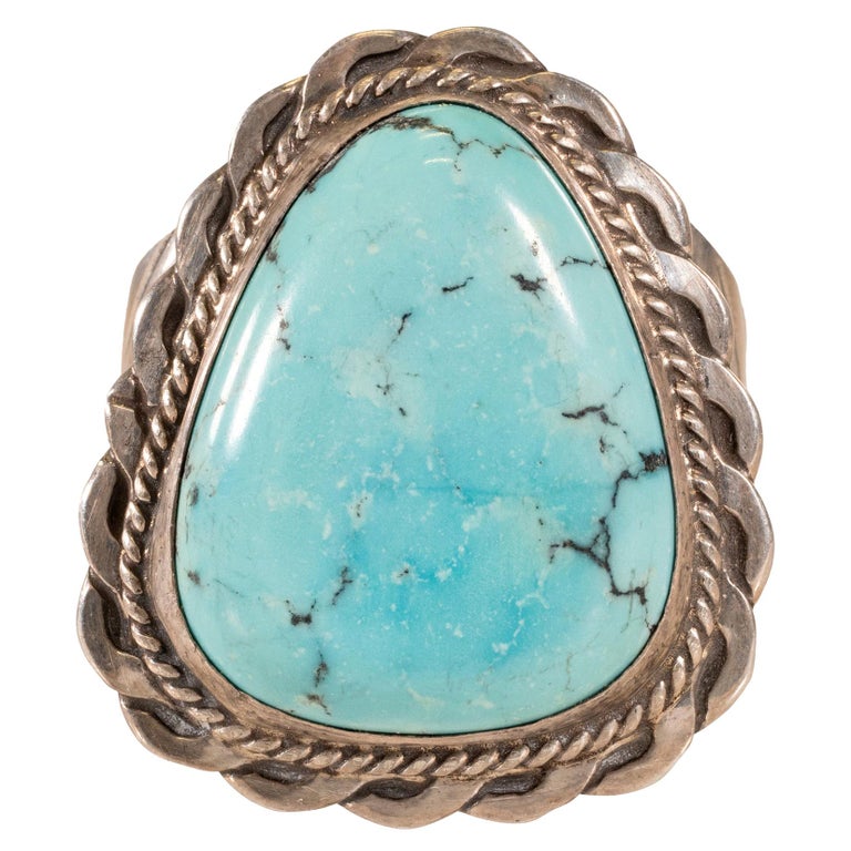 Navajo Cerrillos Turquoise and Sterling Ring For Sale at 1stDibs
