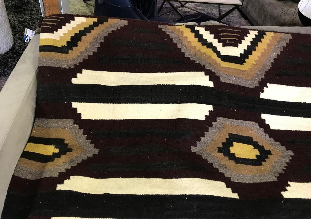 Native American Navajo Chief's Third Phase Three Large Handwoven Blanket Rug, circa 1920