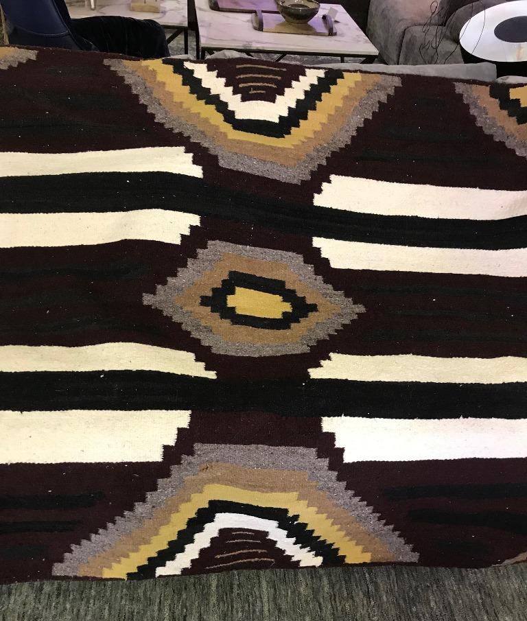 American Navajo Chief's Third Phase Three Large Handwoven Blanket Rug, circa 1920