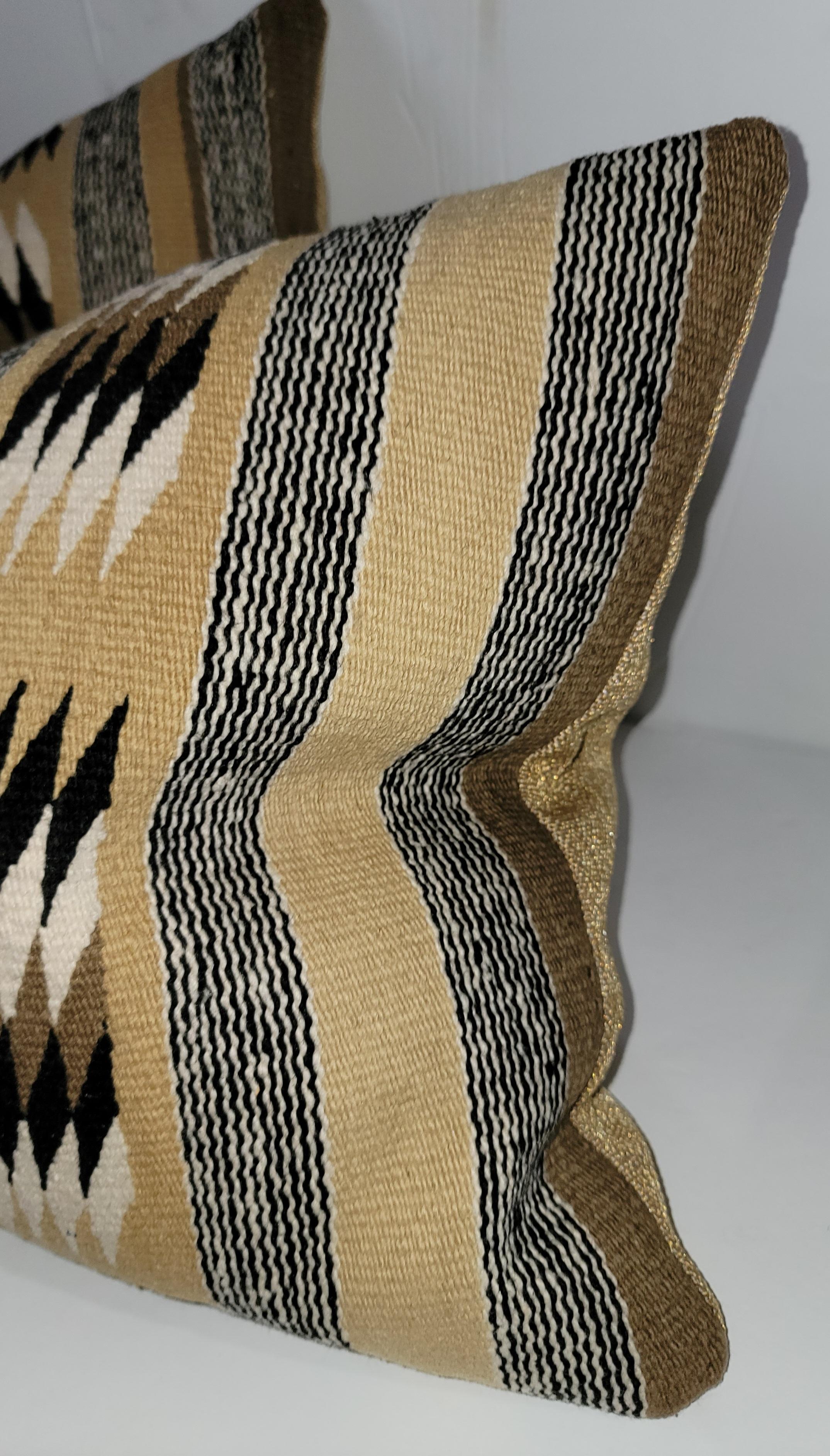 Navajo Chinle Indian weaving bolster pillows - pair. Feather and down insert and zippered shams.