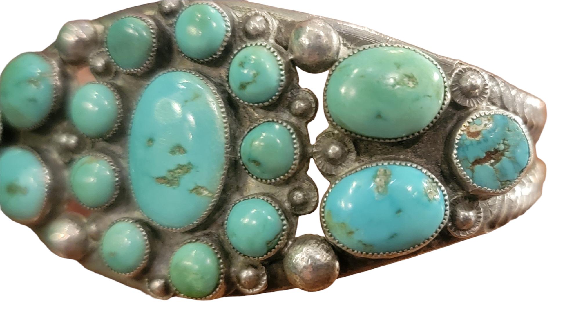 Native American Navajo Cluster 1940s Sterling Bracelet For Sale