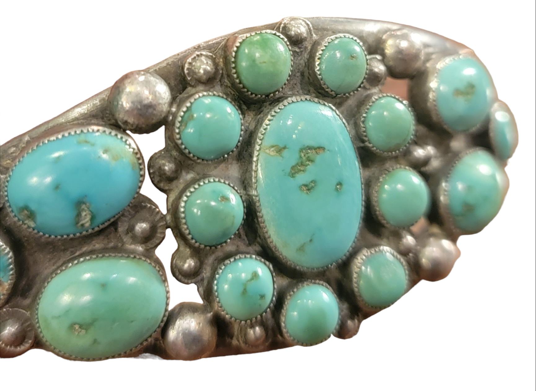 Bead Navajo Cluster 1940s Sterling Bracelet For Sale