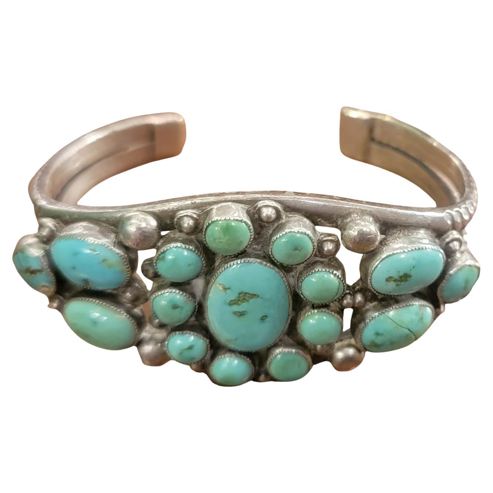 Navajo Cluster 1940s Sterling Bracelet For Sale