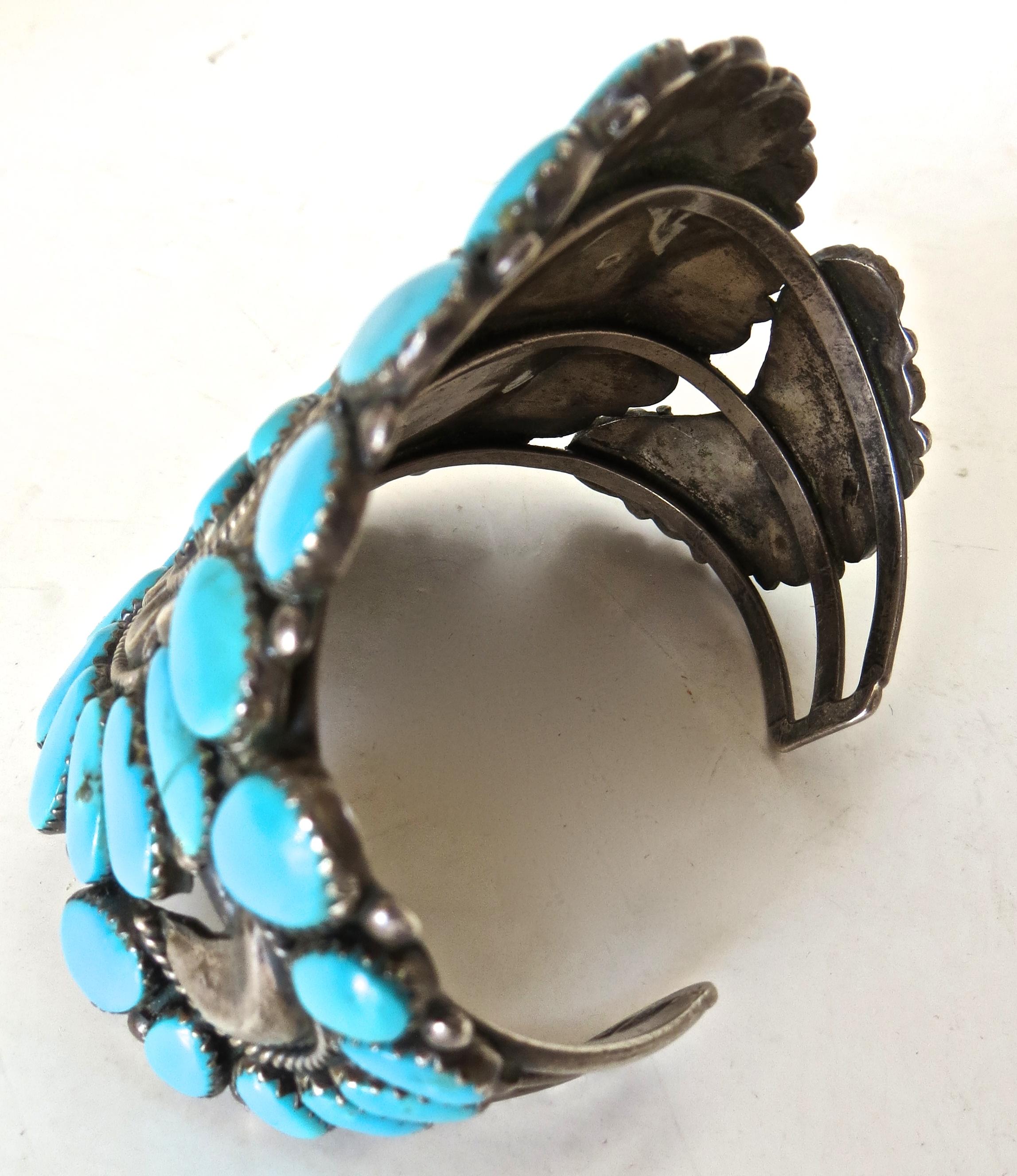 Beautiful Native American Indian made sterling silver (marked-see image) and turquoise sunwheel 