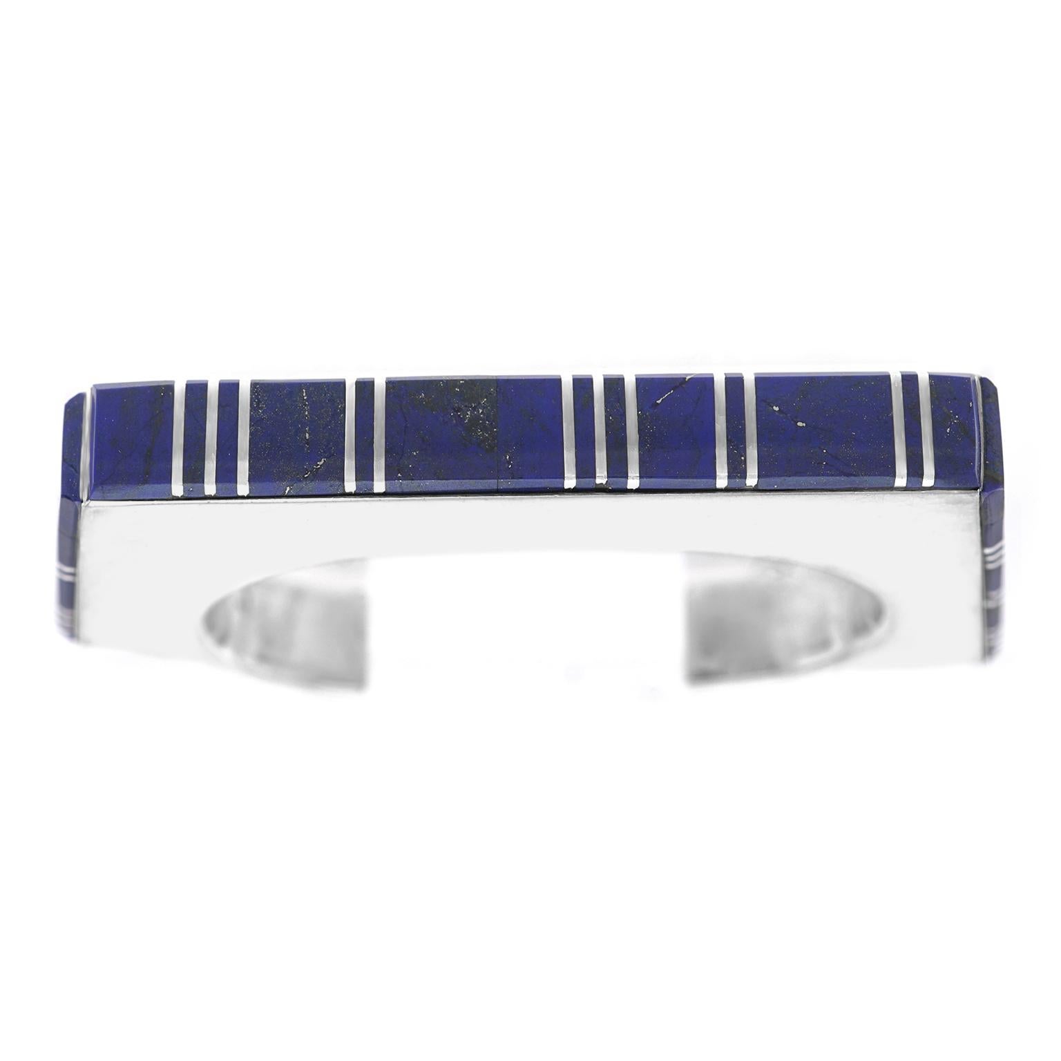 Cabochon Navajo Contemporary Lapis and Sterling Cuff Bracelet