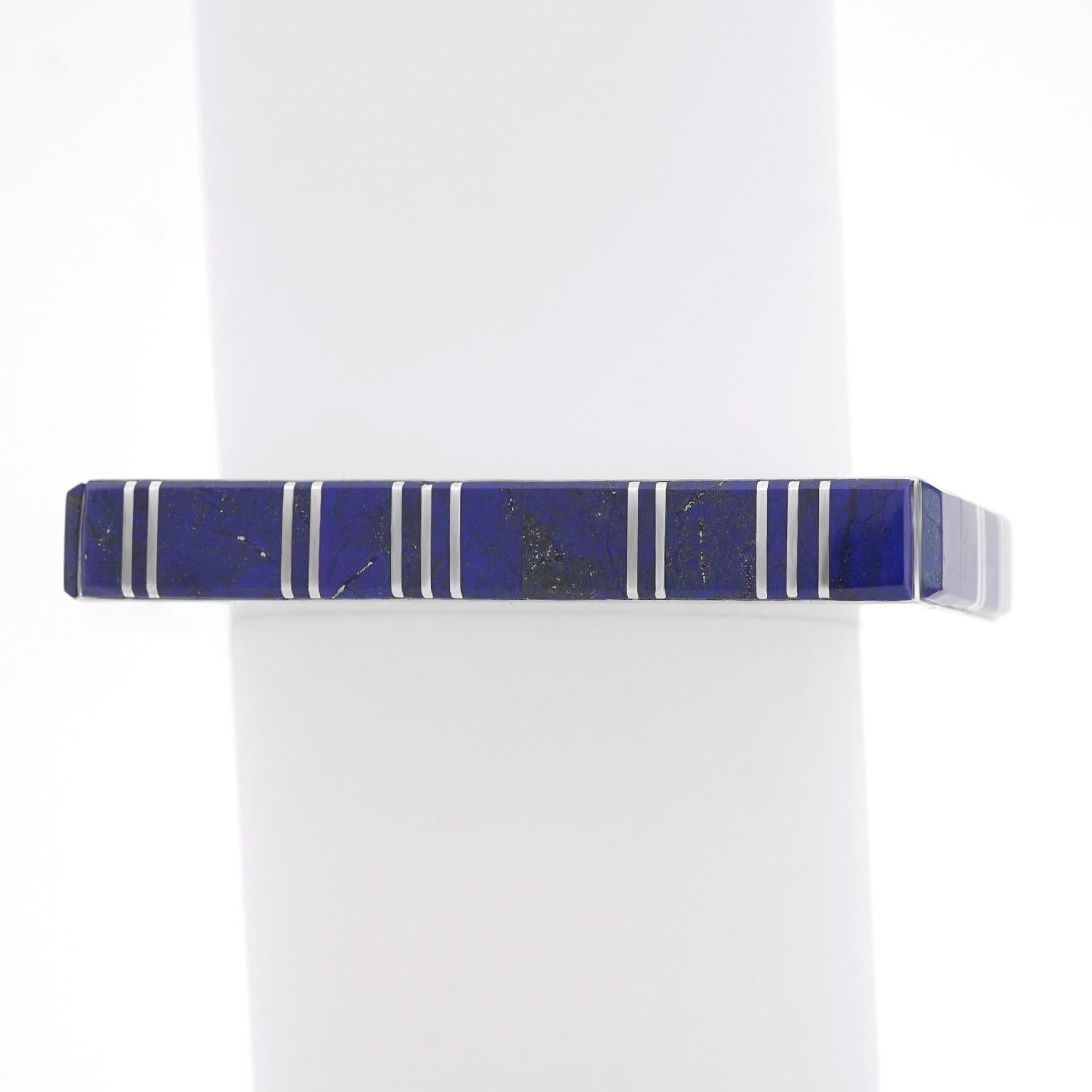 Navajo Contemporary Lapis and Sterling Cuff Bracelet 2