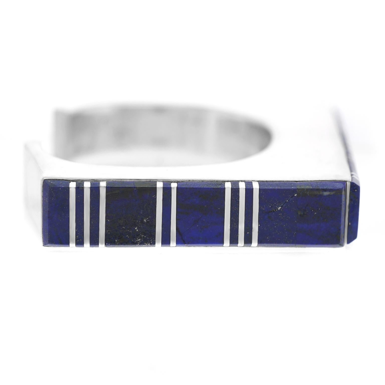 Navajo Contemporary Lapis and Sterling Cuff Bracelet 3