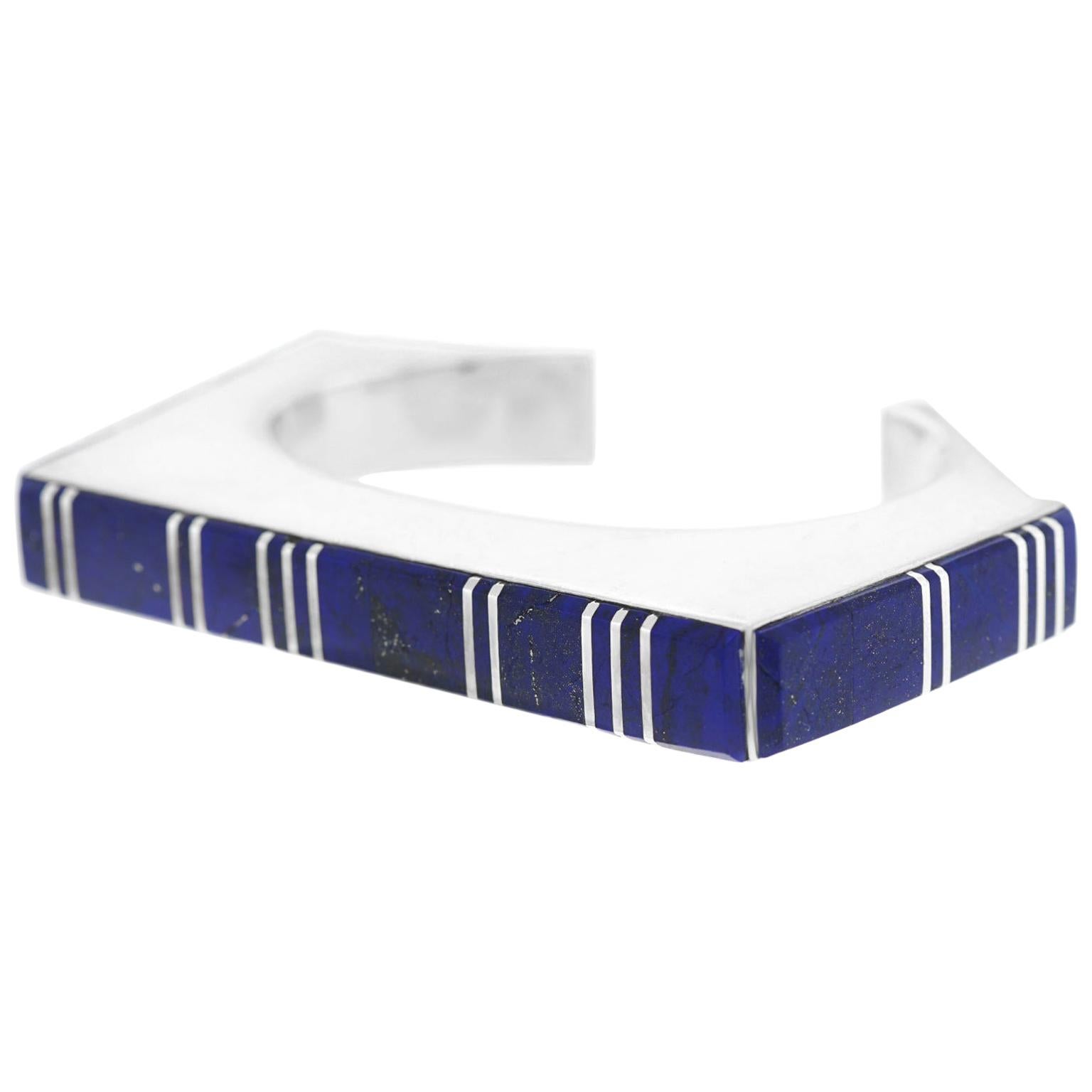 Navajo Contemporary Lapis and Sterling Cuff Bracelet