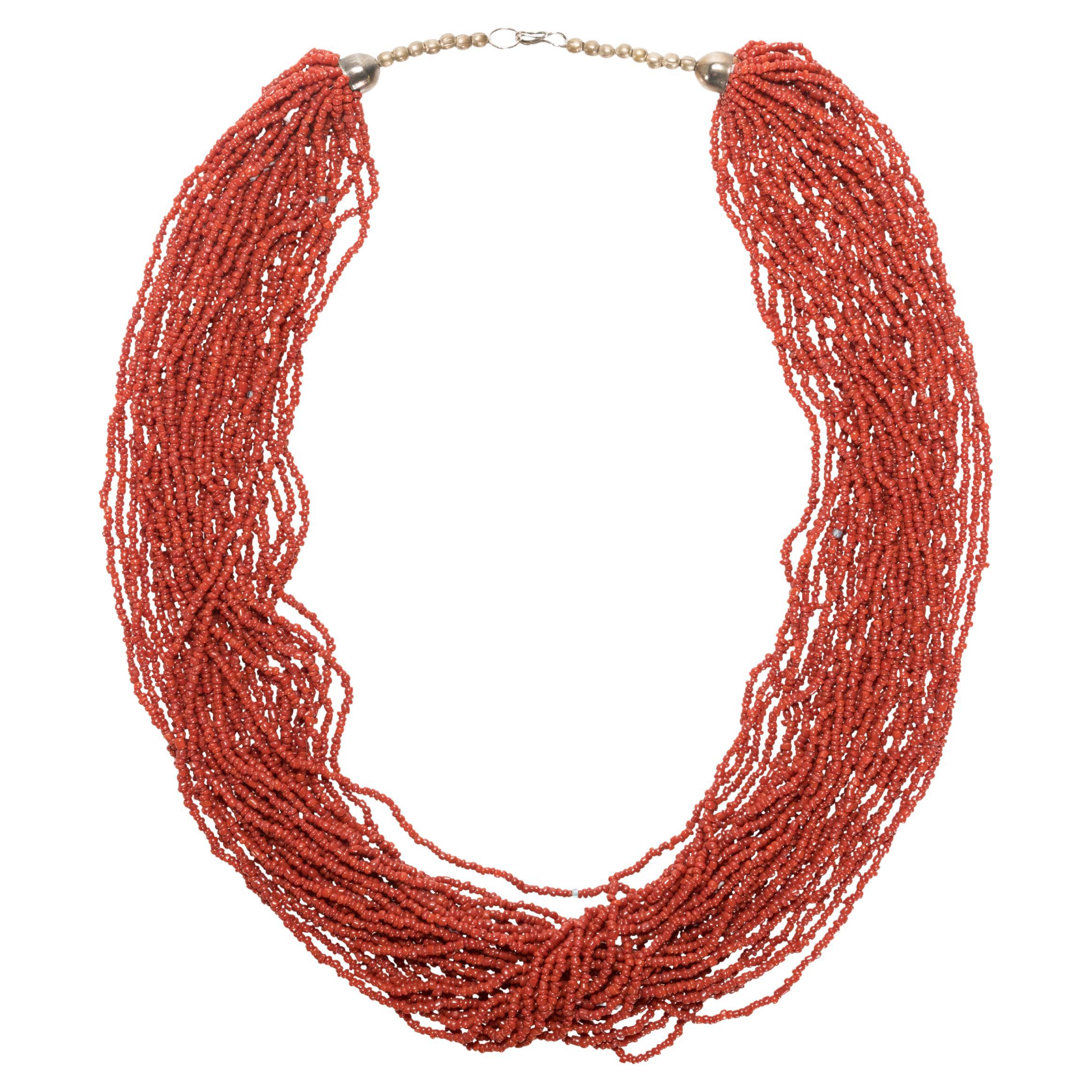 Zuni Coral 30 Strand Necklace For Sale