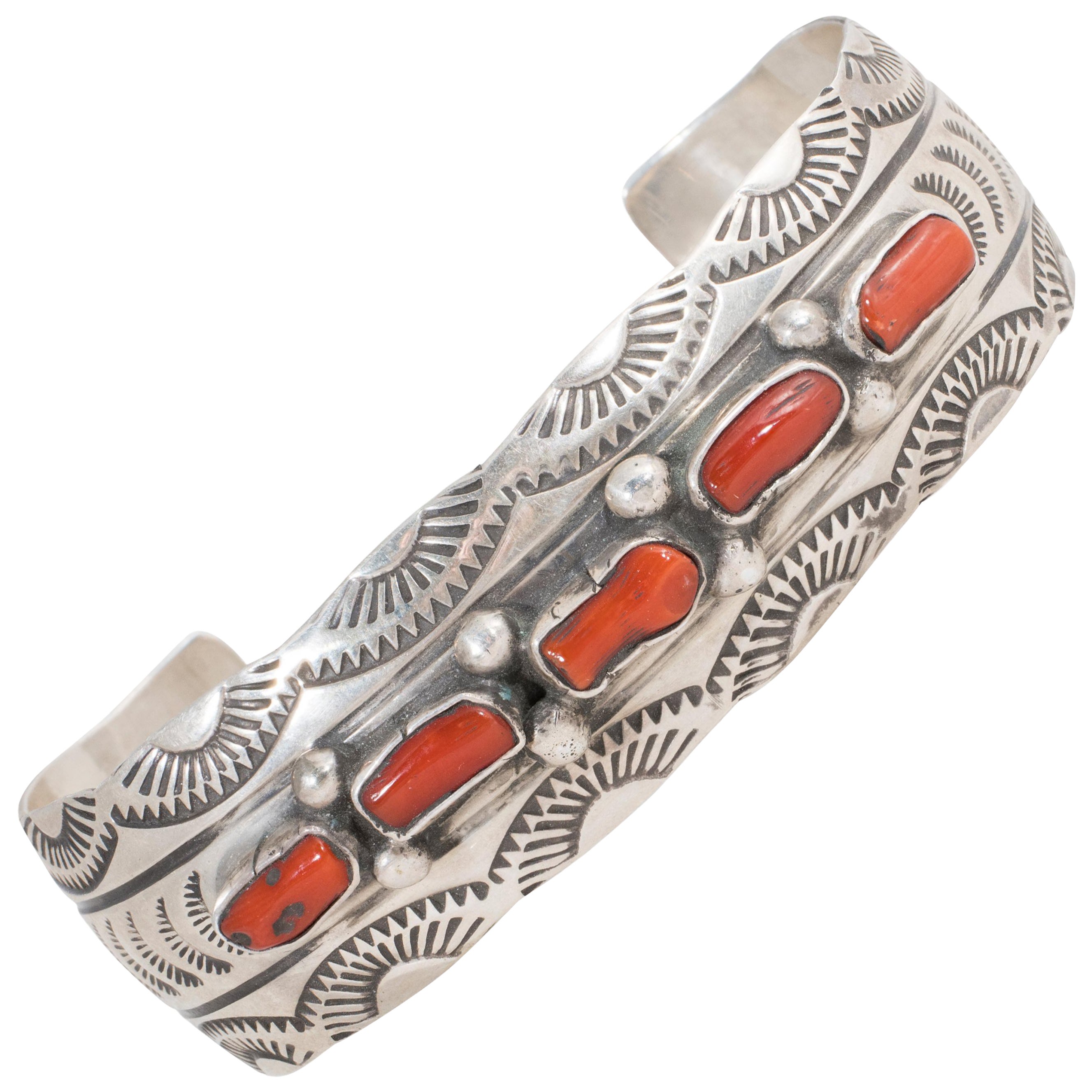 Bracciale Navajo in corallo e sterlina