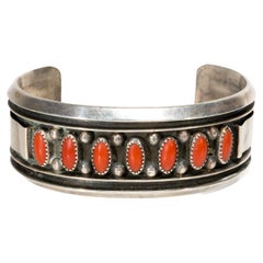 Used Navajo Coral and Sterling Bracelet