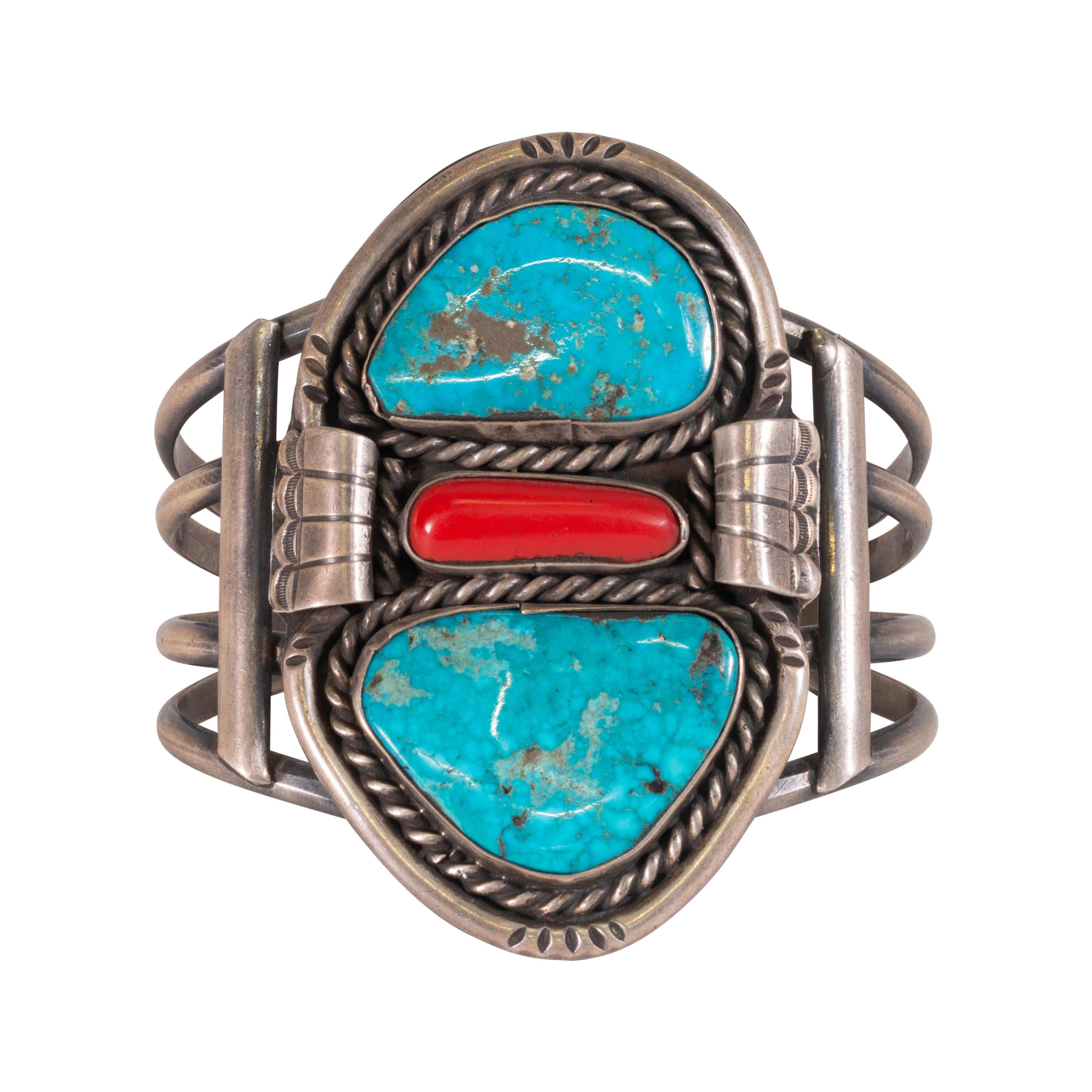 Navajo-Koralle und Türkis-Armband (Indigene Kunst (Nord-/Südamerika)) im Angebot