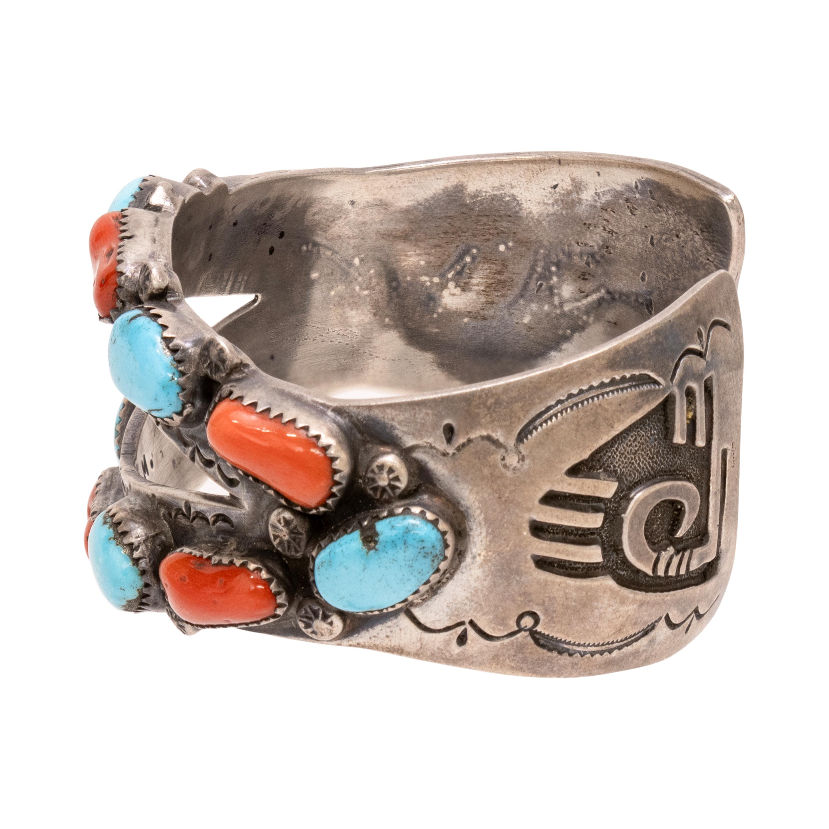 Mixed Cut Navajo Coral and Turquoise Bracelet For Sale