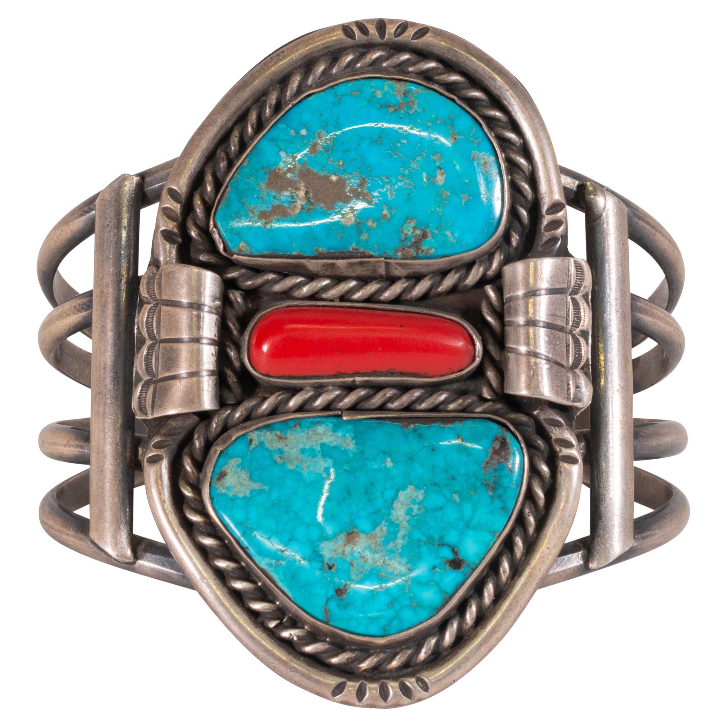 Navajo Coral and Turquoise Bracelet
