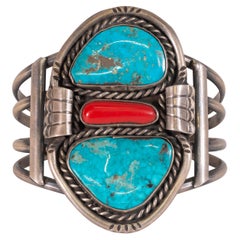 Navajo Coral and Turquoise Bracelet