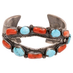Navajo Coral and Turquoise Bracelet