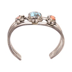 Navajo Coral and Turquoise Cuff Bracelet