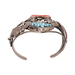 Navajo Coral and Turquoise Cuff Bracelet