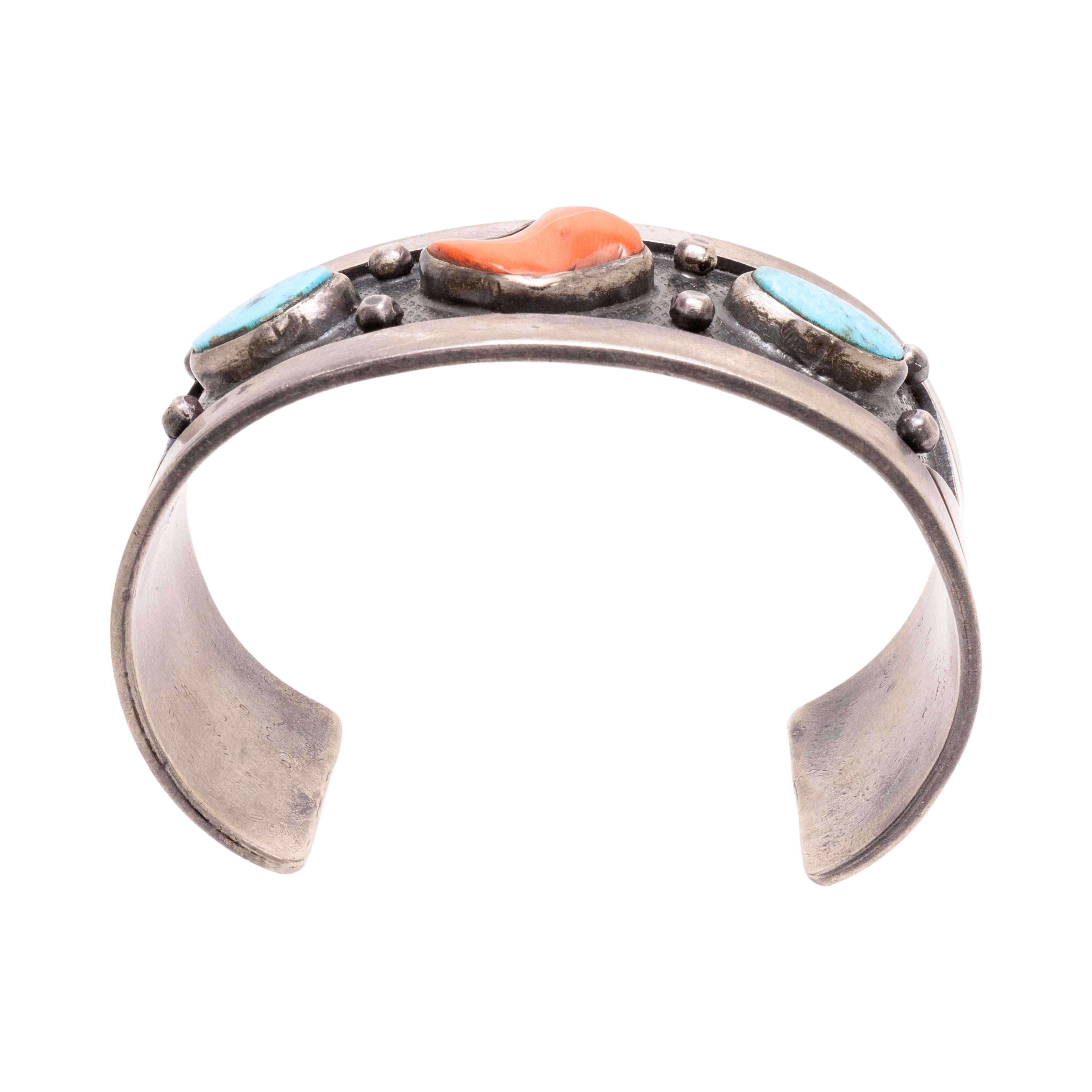 Pulsera Navajo de Coral y Turquesa Corte mixto en venta