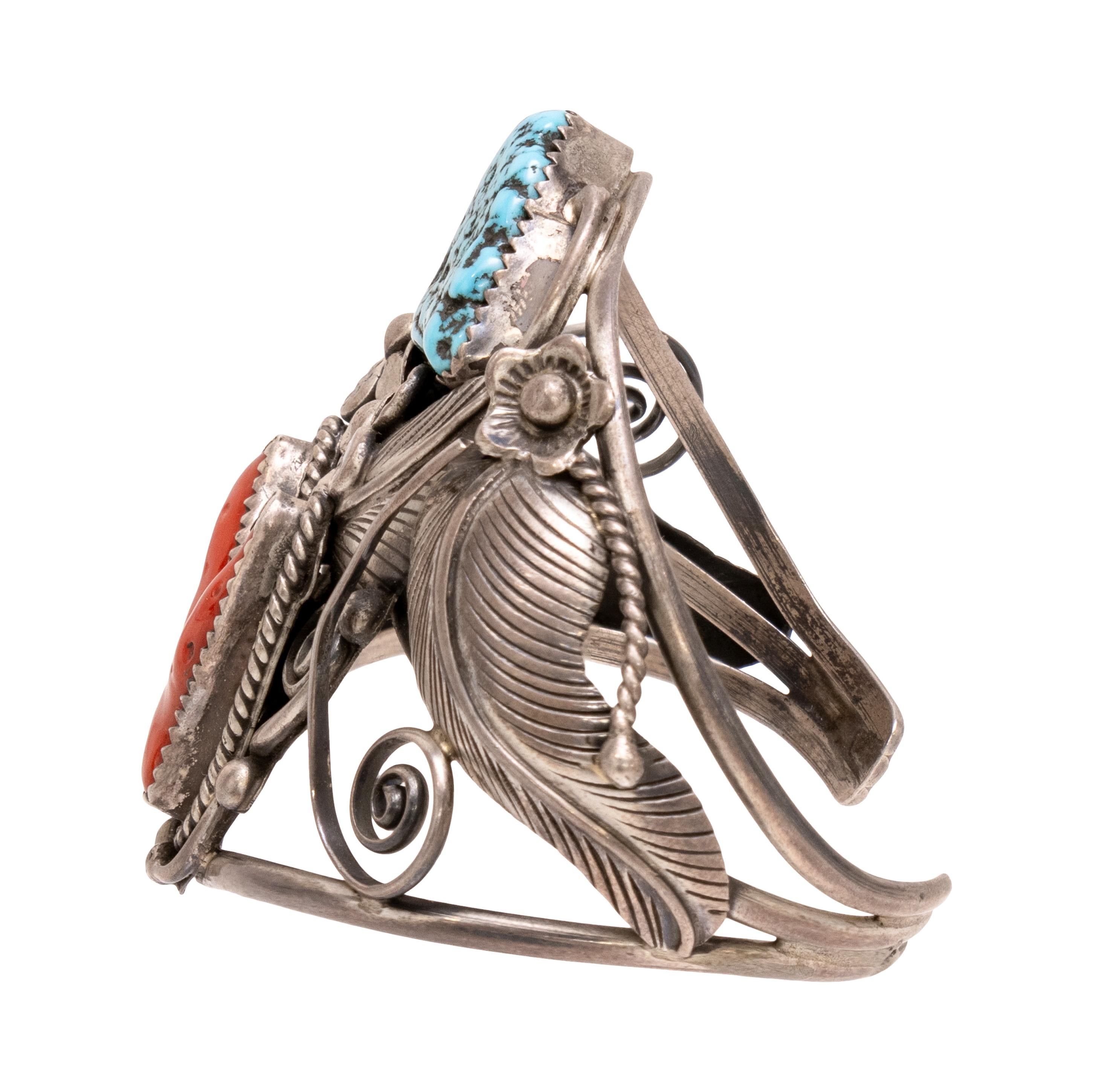 Taglio misto Bracciale in corallo e turchese Navajo in vendita