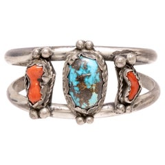 Navajo Coral and Turquoise Cuff Bracelet