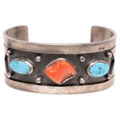 Navajo Coral and Turquoise Cuff Bracelet