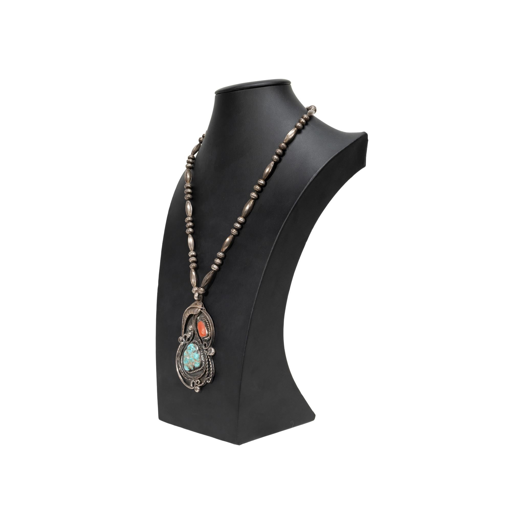 Taglio vecchia miniera Navajo Coral and Turquoise Necklace in vendita
