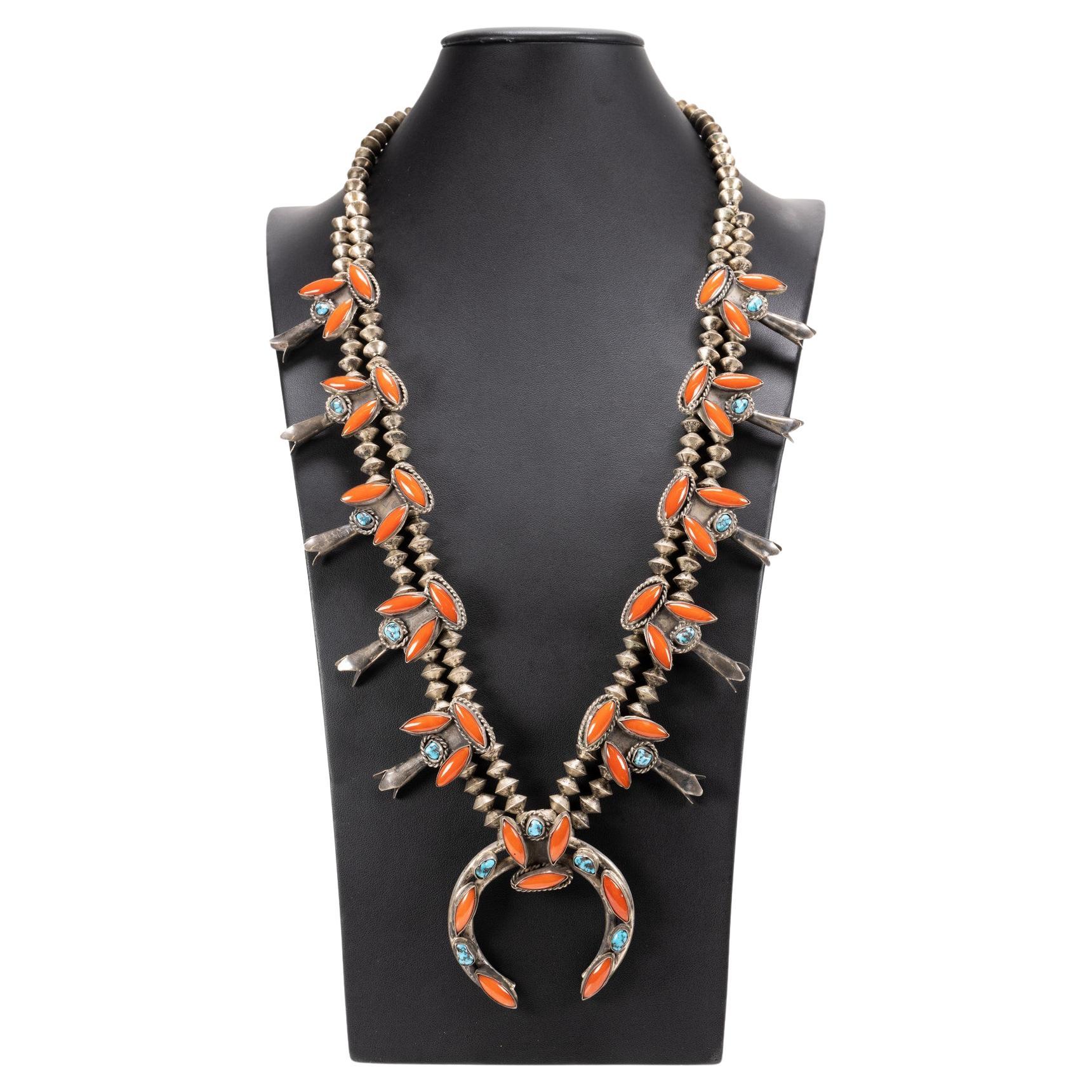 Navajo Coral and Turquoise Squash Blossom