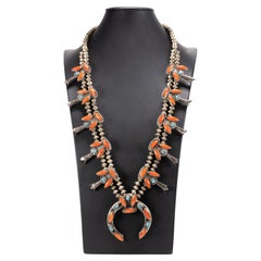 Navajo Coral and Turquoise Squash Blossom