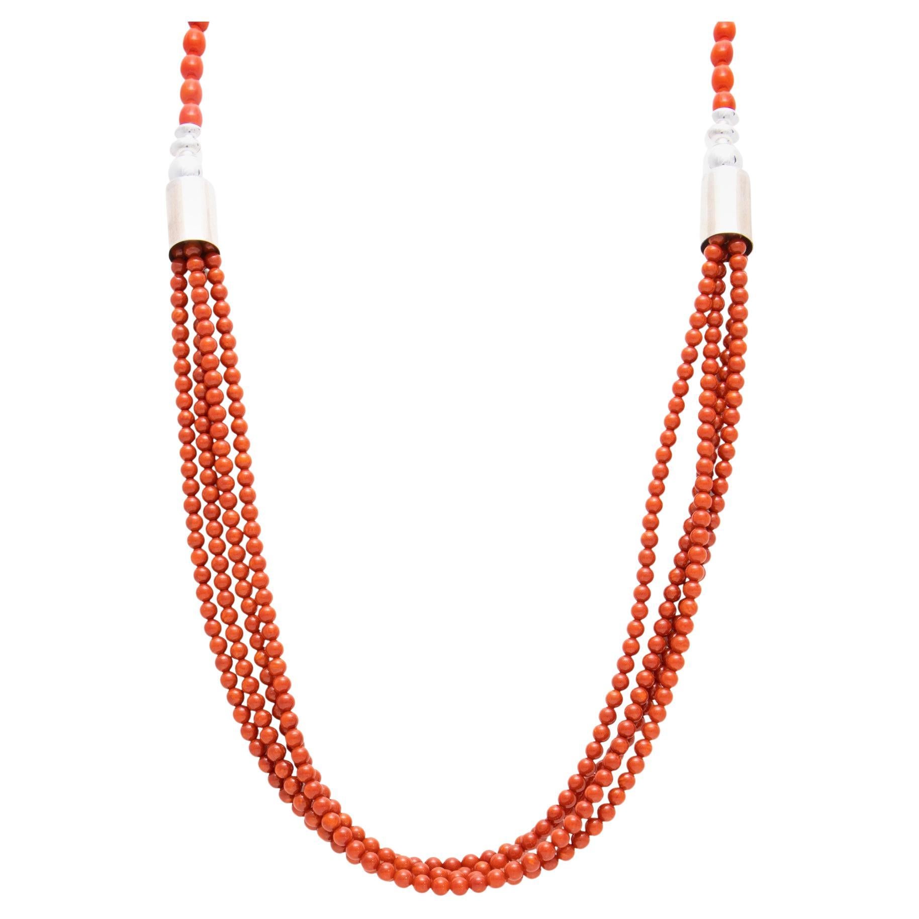 Navajo Coral Beaded Necklace For Sale