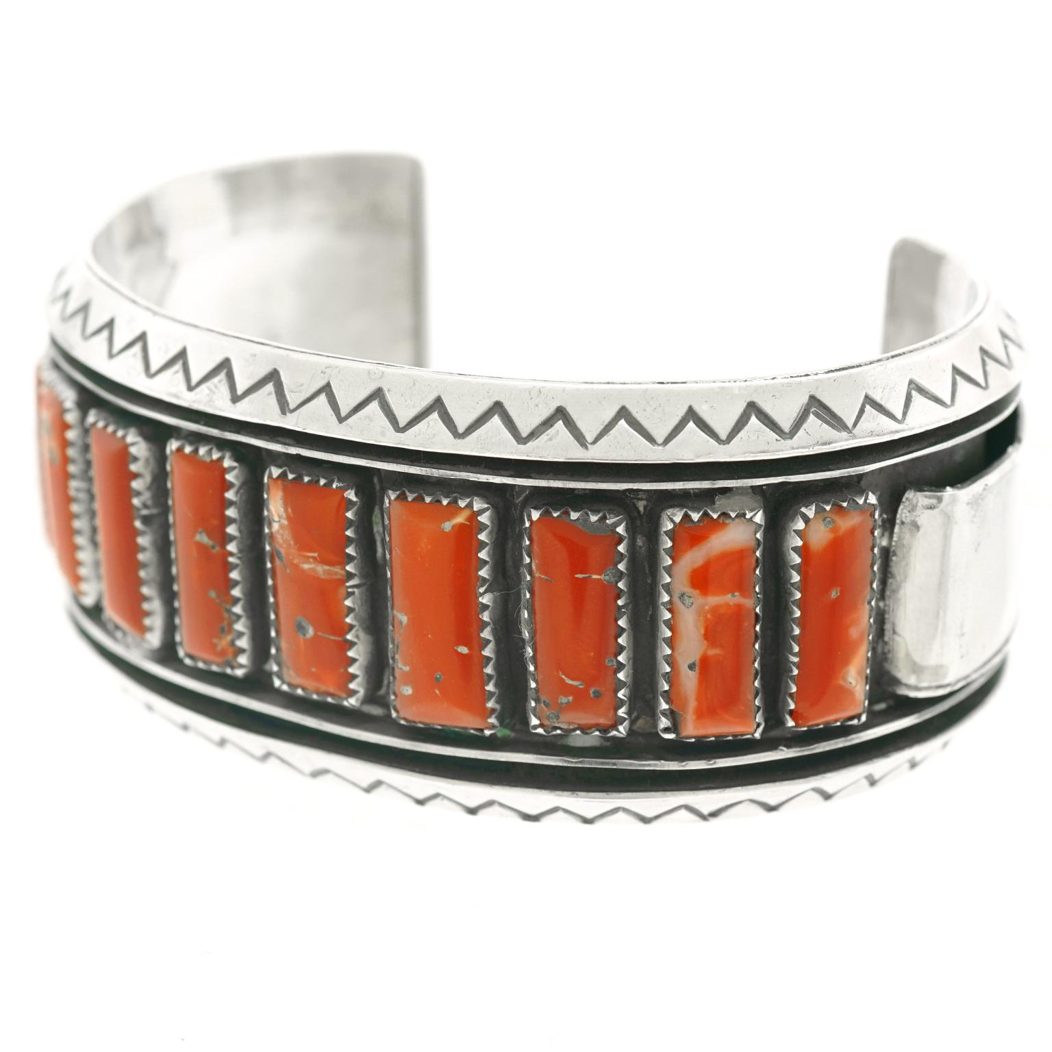 Native American Navajo Coral Cuff Bracelet