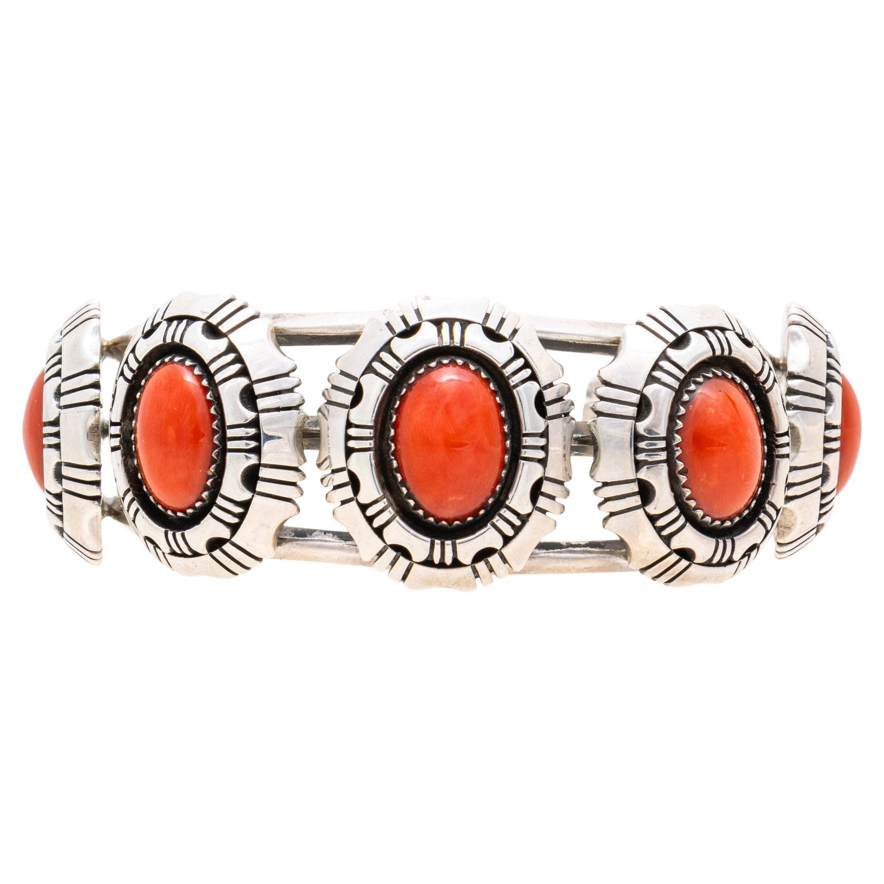 Bracelet manchette en corail Navajo
