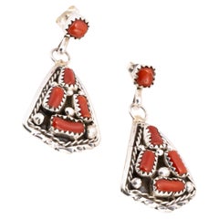 Used Navajo Coral Dangle Earrings
