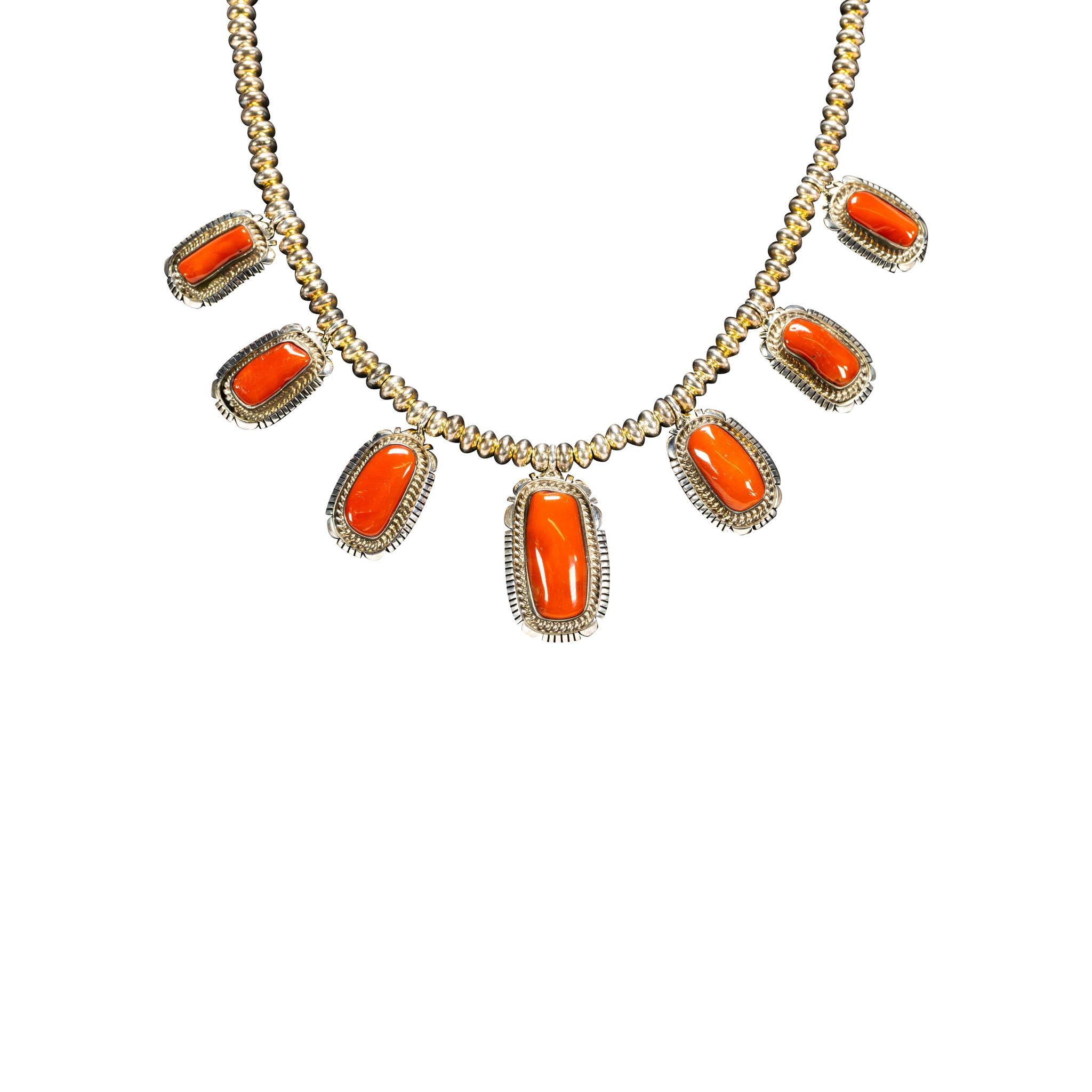 Navajo Coral Necklace and Earrings For Sale 1