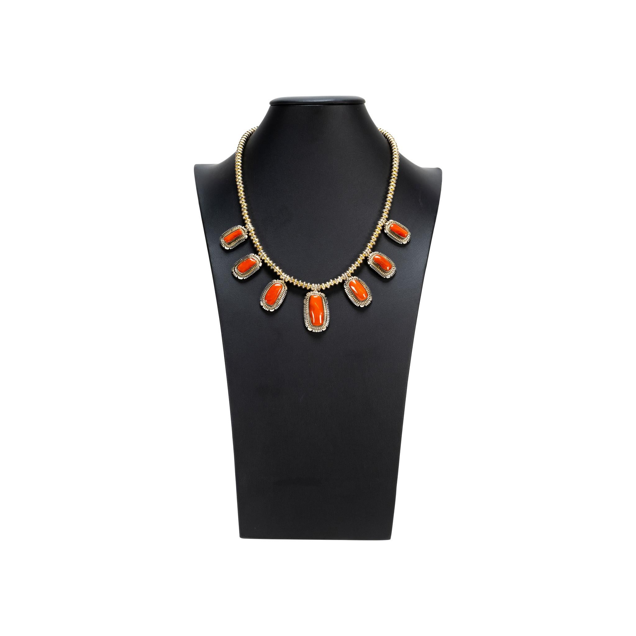 Navajo Coral Necklace and Earrings For Sale 2