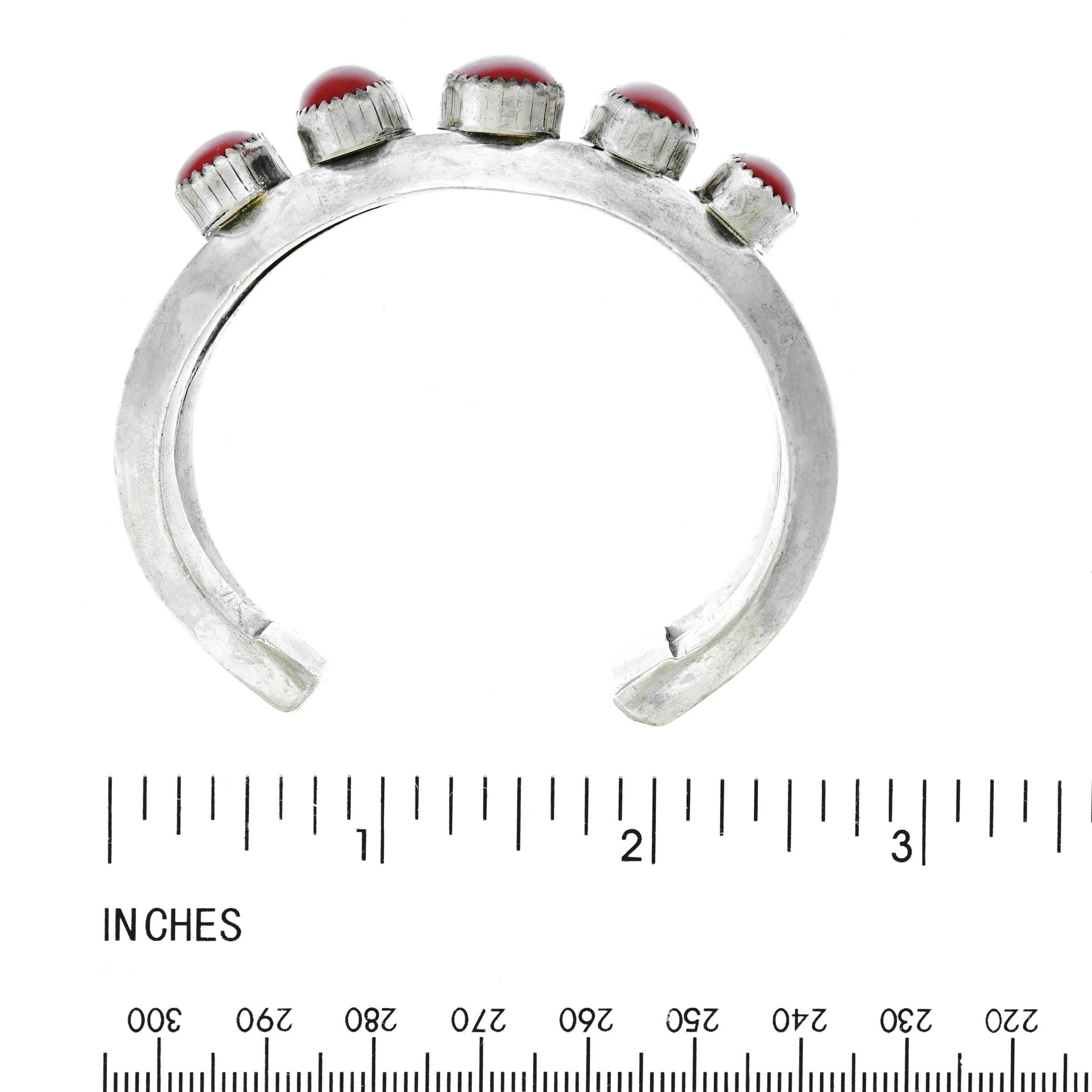 Navajo Coral Set Sterling Cuff Bracelet 1