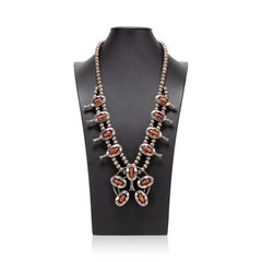 Native American Coral Squash Blossom Necklace