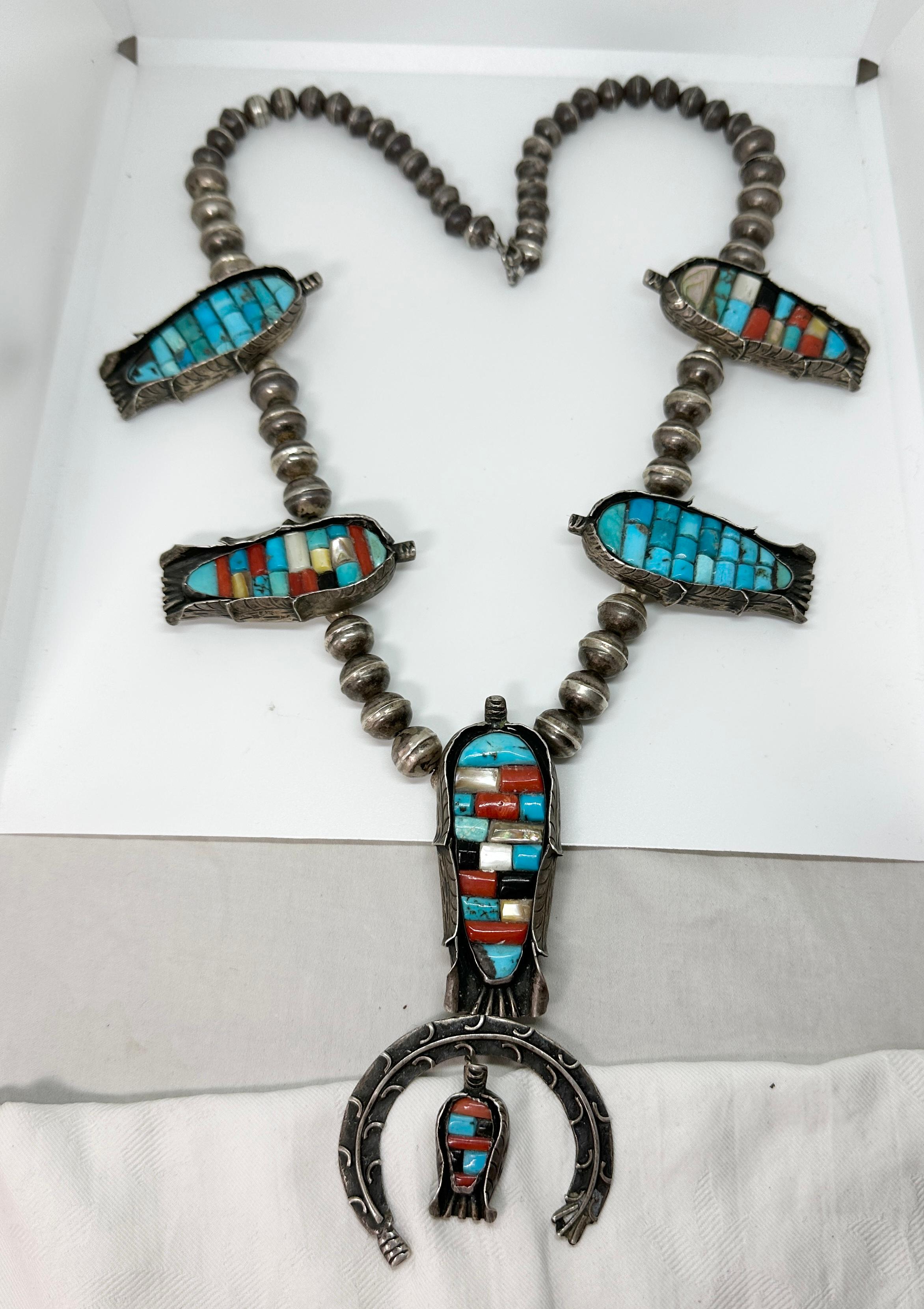 Cabochon  Navajo Corn Squash Blossom Necklace Museum Quality Native American Indian 1930