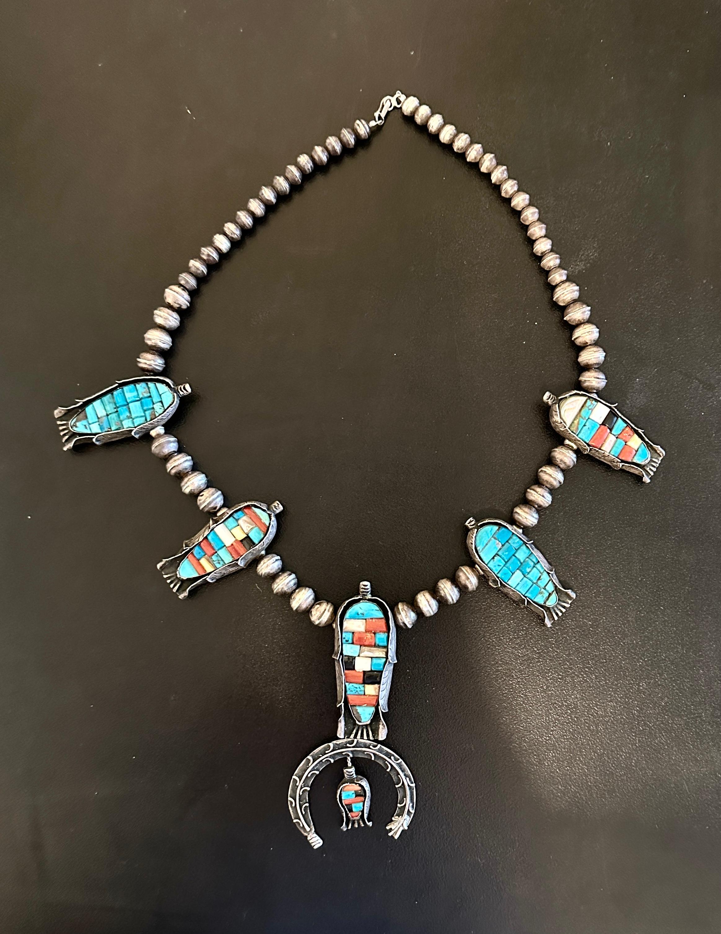  Navajo Corn Squash Blossom Necklace Museum Quality Native American Indian 1930 In Excellent Condition In New York, NY